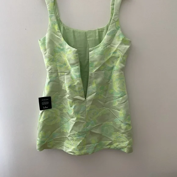 Lulus Brighter Side Light Green Floral Satin Jacquard Mini Dress NWT Small - Picture 8 of 12